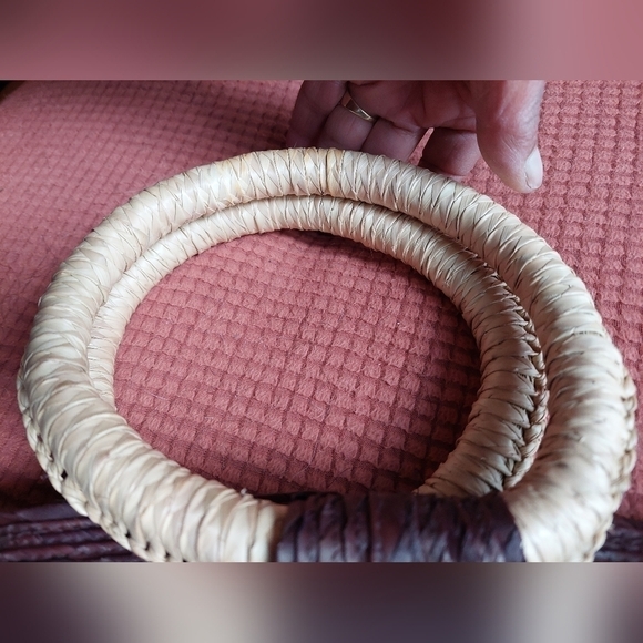 Vintage 80s Ombre Tri-Coloured Striped Straw Satchel Bag - Picture 4 of 8